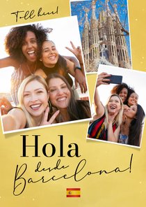 Postkarte Städtetrip 'Hola desde Barcelona' mit 3 Fotos