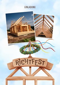 Richtfest-Einladung Dachstuhl mit Kranz & Fotos