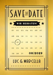 Save-The-Date-Karte Artdeco-Look Gold