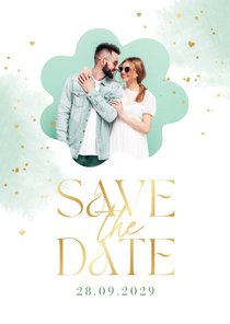 Save-The-Date-Karte Foto auf mintgrünem Aquarell