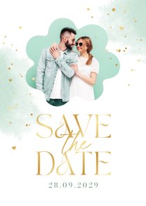 Save-The-Date-Karte Foto auf mintgrünem Aquarell