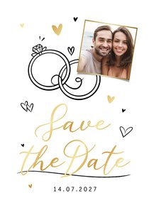 Save-the-Date-Karte Hochzeit Foto & Doodles Goldelemente