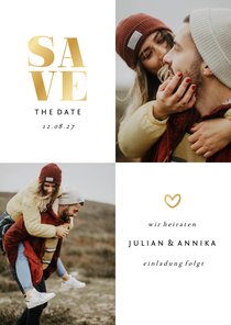 Save-the-Date-Karte Hochzeit Goldakzente Fotos