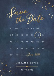 Save-the-Date-Karte Kalender Blau mit Gold