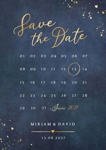 Save-the-Date-Karte Kalender Blau mit Gold