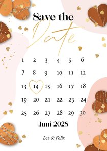 Save-the-Date-Karte Kalender Herzchen Goldstreifen