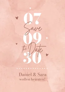 Save-the-Date Karte rosa Aquarell großer Typografie