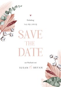 Save-the-Date-Karte Trockenblumen stilvoll Foto innen