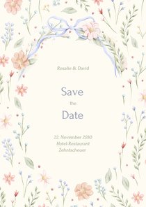 Save the Date Karte vintage Blumen und Schleife
