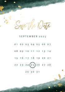 Save-the-Date-Karte zur Hochzeit mit Foto grün mit Kalender