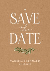 Save-the-Date-Karte Zweig auf Kraftpapier