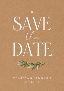 Save-the-Date-Karte Zweig auf Kraftpapier