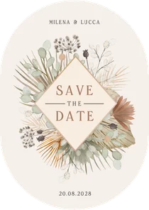 Save-the-date Oval Hochzeit Trockenblumen 