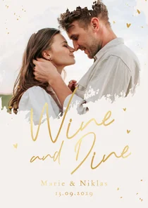 Speise-/Getränkekarte 'Wine and Dine' Foto und Goldschrift