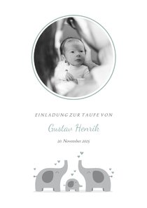 Taufeinladung eigenes Foto Elefantenfamilie blau
