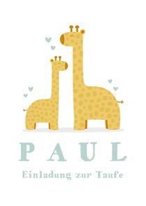 Taufeinladung große und kleine Giraffe blau