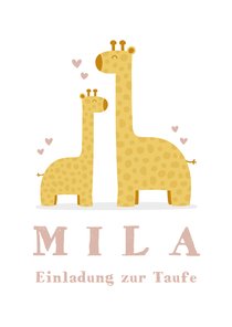 Taufeinladung große und kleine Giraffe rosa