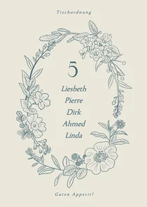 Tischnummer Gruppentischkarte blauer Blumenkranz klassisch