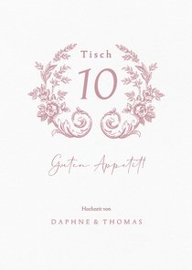Tischnummer-Karte Englische Rosen romantisch rosa