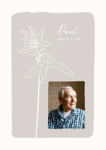 Trauerkarte Einladung Foto grau Blume Linienzeichnung
