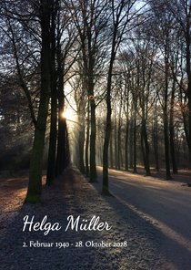 Trauerkarte Einladung Trauerfeier Waldweg & Sonnenuntergang