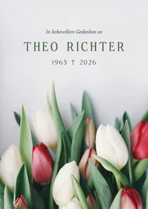Trauerkarte Einladung Tulpen rot und weiß