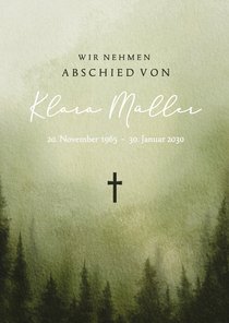 Trauermitteilung Aquarell Karte Abschied Tannenwald