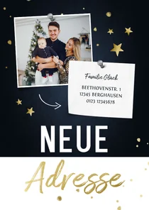 Umzugs-Weihnachtskarte mit Foto und Sternen