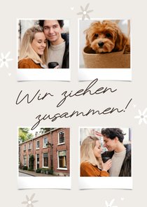 Umzugskarte Fotocollage 'Wir ziehen zusammen' Blümchen