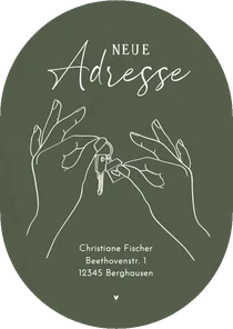 Umzugskarte Hände mit Schlüsselbund olivgrün