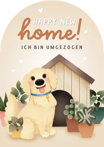 Umzugskarte Hund mit Hundehütte 'Happy New Home'
