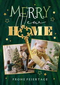 Umzugskarte Weihnachten Fotocollage Schlüssel Tannengrün