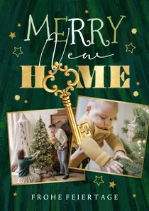 Umzugskarte Weihnachten Fotocollage Schlüssel Tannengrün