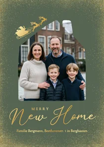 Umzugskarte Weihnachten Haus mit Foto und Schlitten