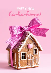 Umzugskarte Weihnachten Lebkuchenhaus mit Schleife