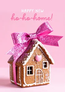 Umzugskarte Weihnachten Lebkuchenhaus mit Schleife