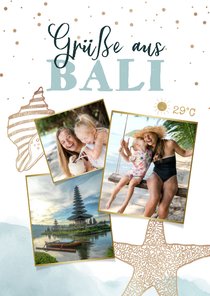 Urlaubskarte Bali Fotocollage Strand Muscheln