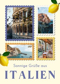 Urlaubskarte Fotocollage Briefmarken Italien