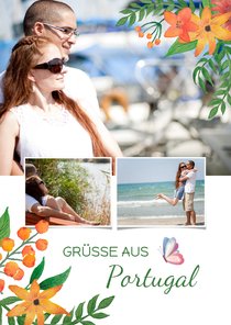 Urlaubskarte mit Fotos und Blumen Land anpassbar