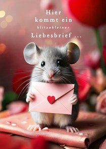 Valentinskarte klitzekleiner Liebesbrief Maus mit Umschlag