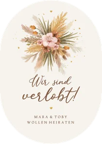 Verlobungskarte Einladung Boho Trockenblumegesteck oval