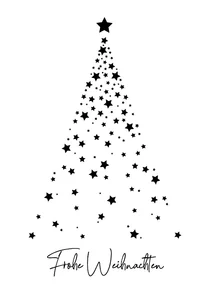 Weihnachten Grußkarte Tannenbaum Sterne Schwarz Weiss