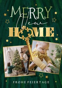 Weihnachtliche Umzugskarte Fotocollage mit Gold Schlüssel