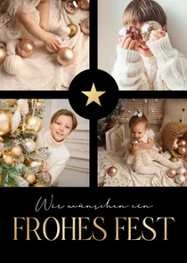 Weihnachtsgrüße Fotocollage Goldschrift auf Schwarz