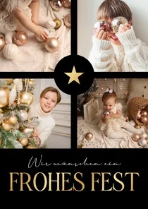 Weihnachtsgrüße Fotocollage Goldschrift auf Schwarz