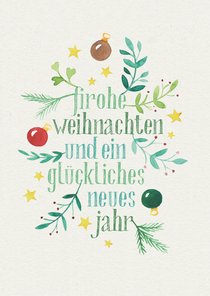 Weihnachtsgrußkarte geschäftlich Zweige & Sterne Aquarell