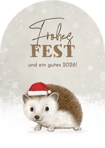 Weihnachtsgrußkarte Igel mit Mütze im Schnee Bogenkarte