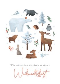 Weihnachtsgrußkarte Wintertiere