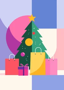 Weihnachtskarte abstrakte Formen Weihnachtsbaum bunt Bonprix