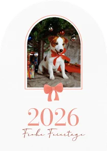 Weihnachtskarte Bogenform Foto und rote Schleife